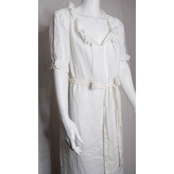 ALEX MILL 'Regan' White Linen Ruffle Collar Midi Dress with Belt MEDIUM - Picture 4 of 10